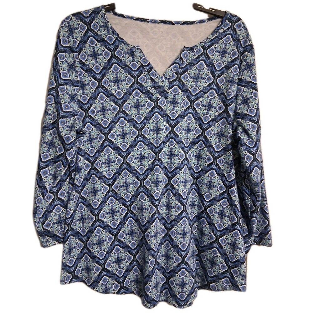 Women's Kim Rogers 3/4 Sleeve Blue Blouse Top Size XL
